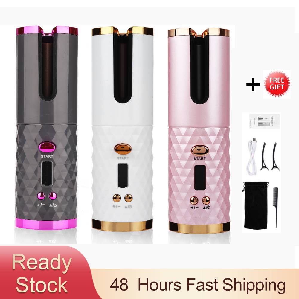 Portable Wireless Automatic Curling USB Rechargeable Hair Curler LED Display Temperature Adjustable Styling Tool Hair Device
