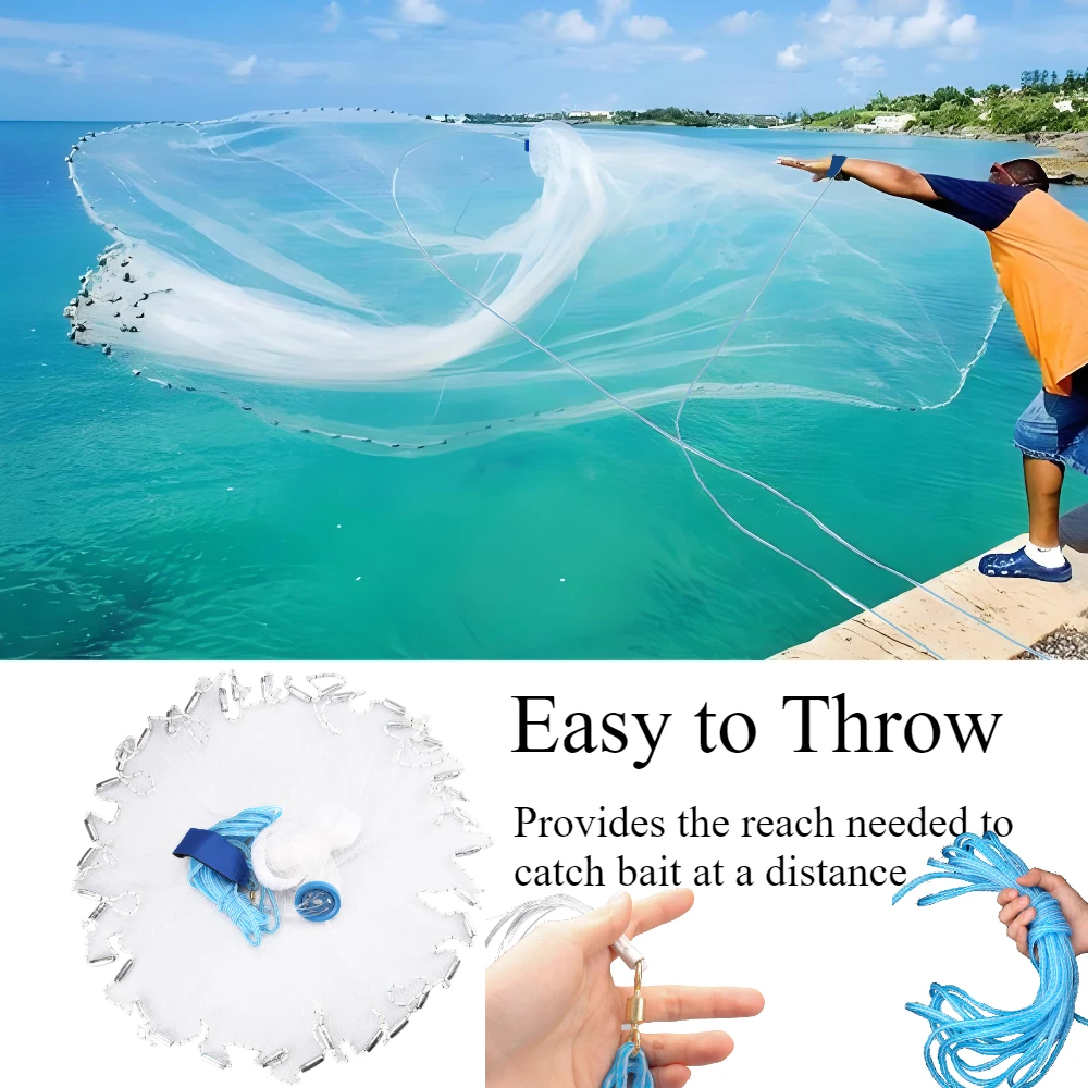 Rete da pesca americana in acqua salata con piombo in zinco e secchio impermeabile 3/4/5/6/7/8/9/10Ft raggio lancio rete da pesca trappola per esche