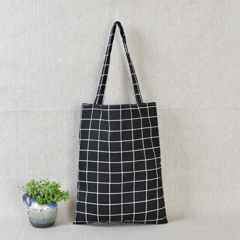 Vrouwen Linnen Katoen Eco Herbruikbare Shopping Schoudertas Canvas Purse Pouch Tote Totes Handtassen: Black