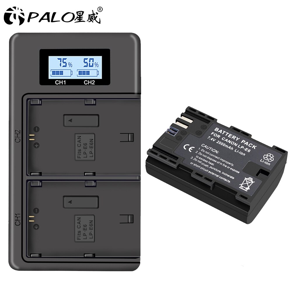 Palo LP-E6 LPE6 LPE6N Camera Batterij Li-Ion Oplaadbare Batterij Voor Canon Eos 6D 7D 5D Mark Ii Iii Iv 60D 60Da 70D 80D 5DSR: 1 battery 1 charger