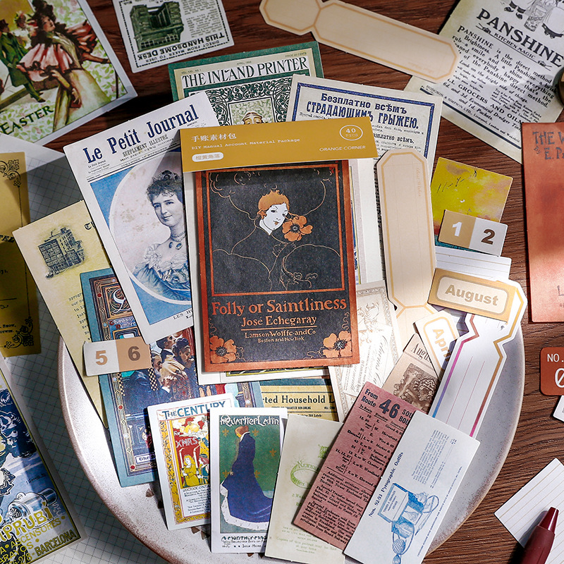 40x Vintage Stationery Stickers Newspaper Antique ticket Retro Collection Series Label Stickers Scrapbooking DIY Craft Stickers