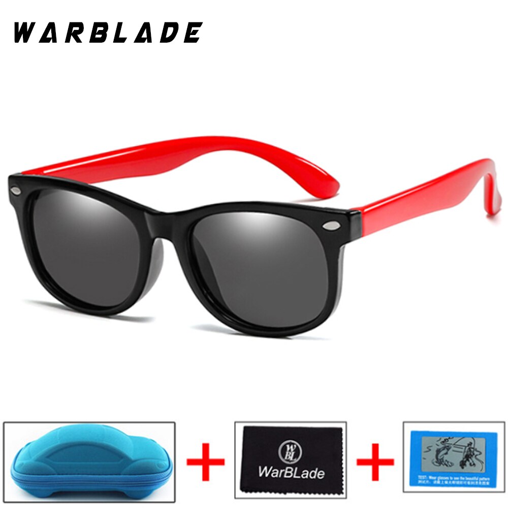 Gafas de sol polarizadas WarBlade para niños, gafas de sol para niños, gafas irrompibles de seguridad de silicona para bebés, gafas UV400 con caja: black red