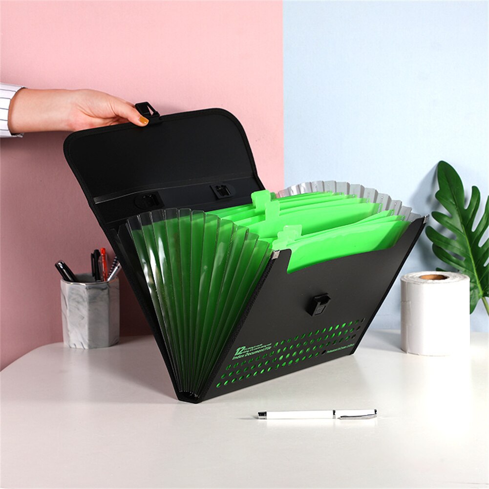 12 Pockets Accordion Expandable File Folder With Handles Portable A4/A5 Letter Size Business Office File Document Organizer PP
