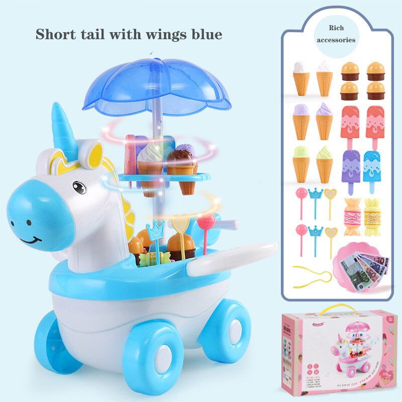 Neue Simulation Süssigkeit Musik Eis Auto freundlicher Küche vorgeben Spielen Spielzeug Mini drücken-Auto Spielzeug Früer Bildung Spielzeug Baby freundlicher: QC0047A Blau