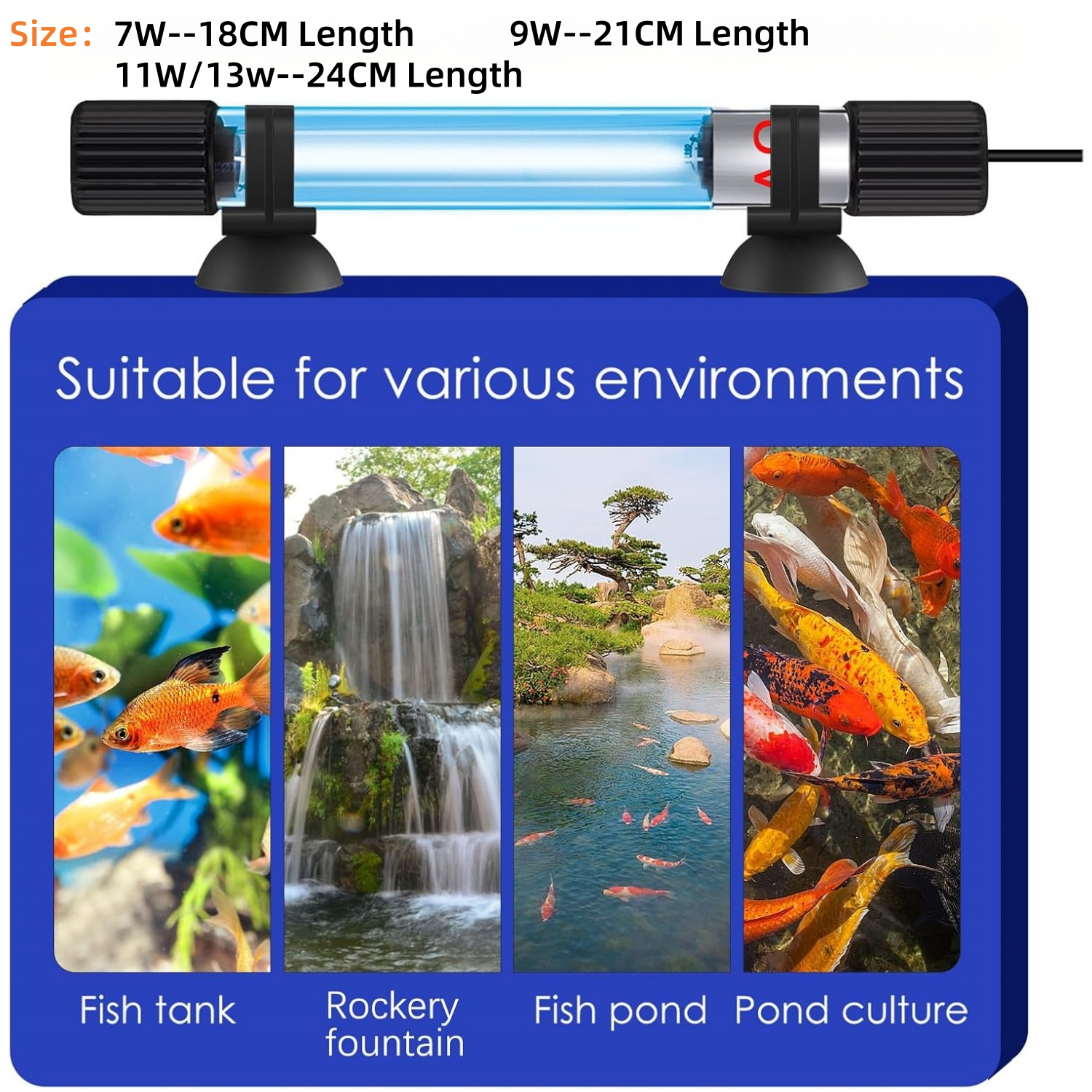 Luz limpia UV para acuario, luz limpia de algas para pecera, luz sumergible para acuario, luz transparente verde limpia con agua (7w/9w/11w/13w)