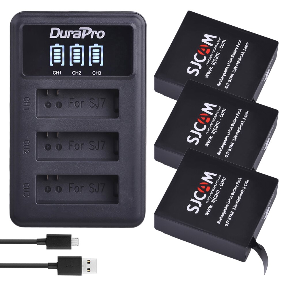 1000mAh SJ7 Battery / SJ7 Charger for SJCAM SJ7 Star Action Camera: 3Battery and Charger