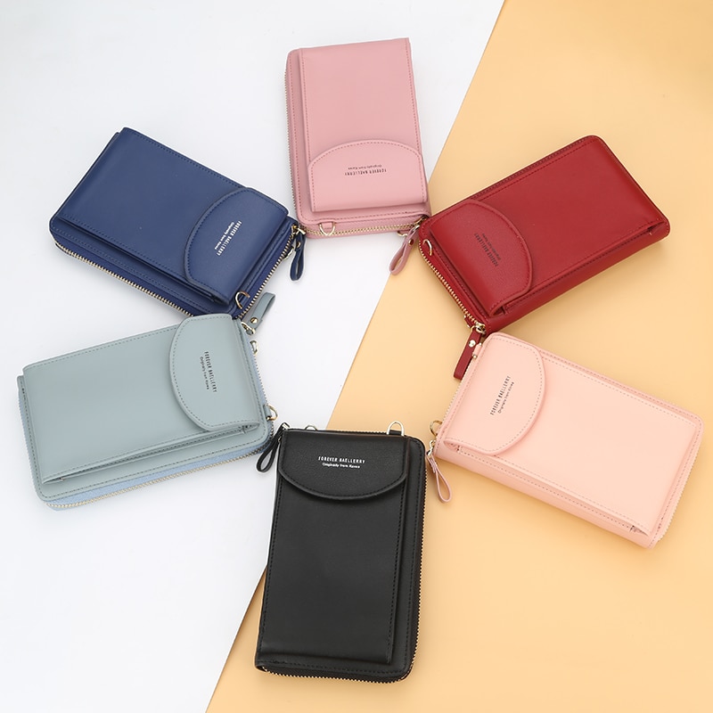 Carteira feminina para sempre baellery, carteira vertical para smartphone com zíper, bolsa de mão