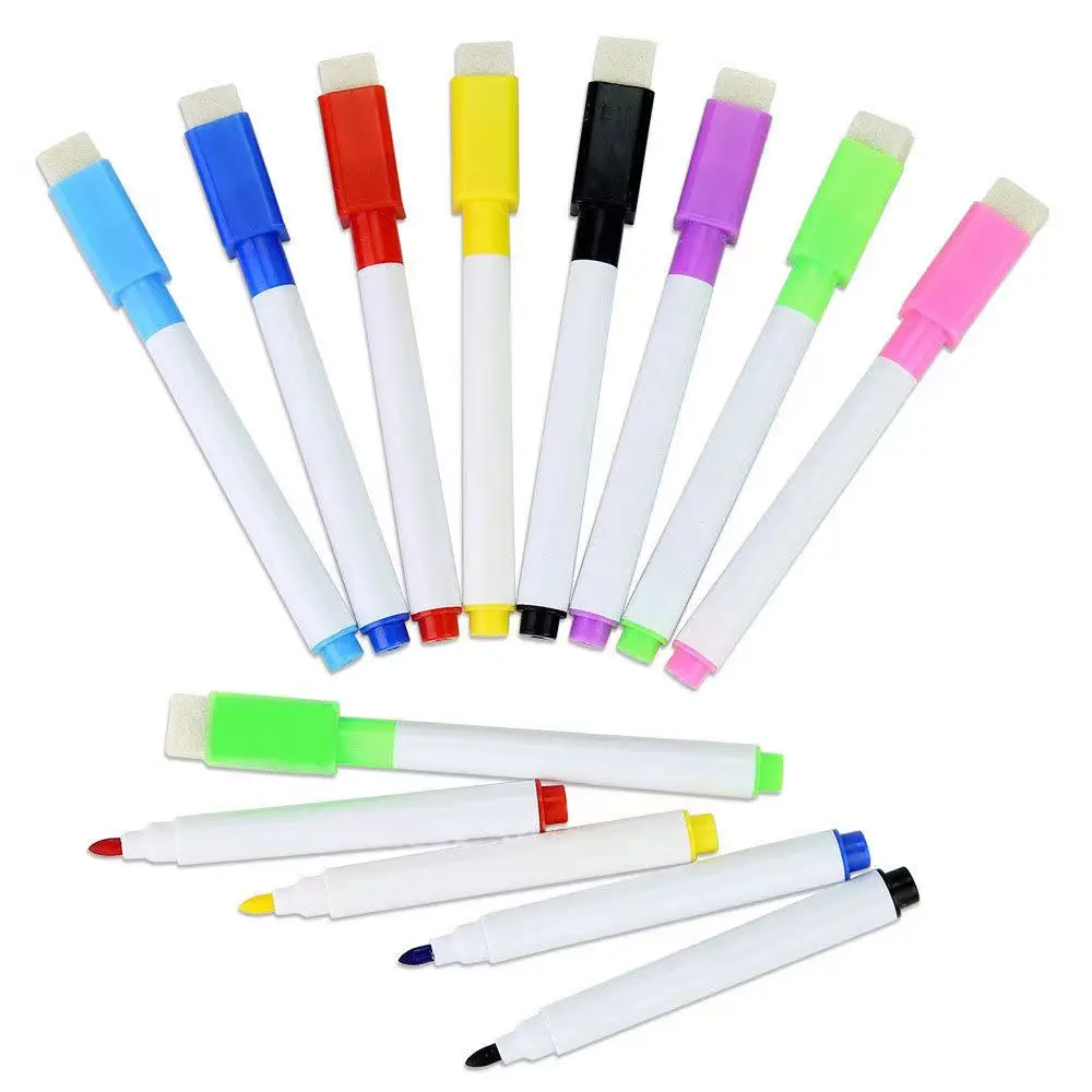 Caneta magnética colorida para quadro branco, 16 peças, preto, branco, marcadores embutidos, material escolar, caneta de desenho grafite para crianças