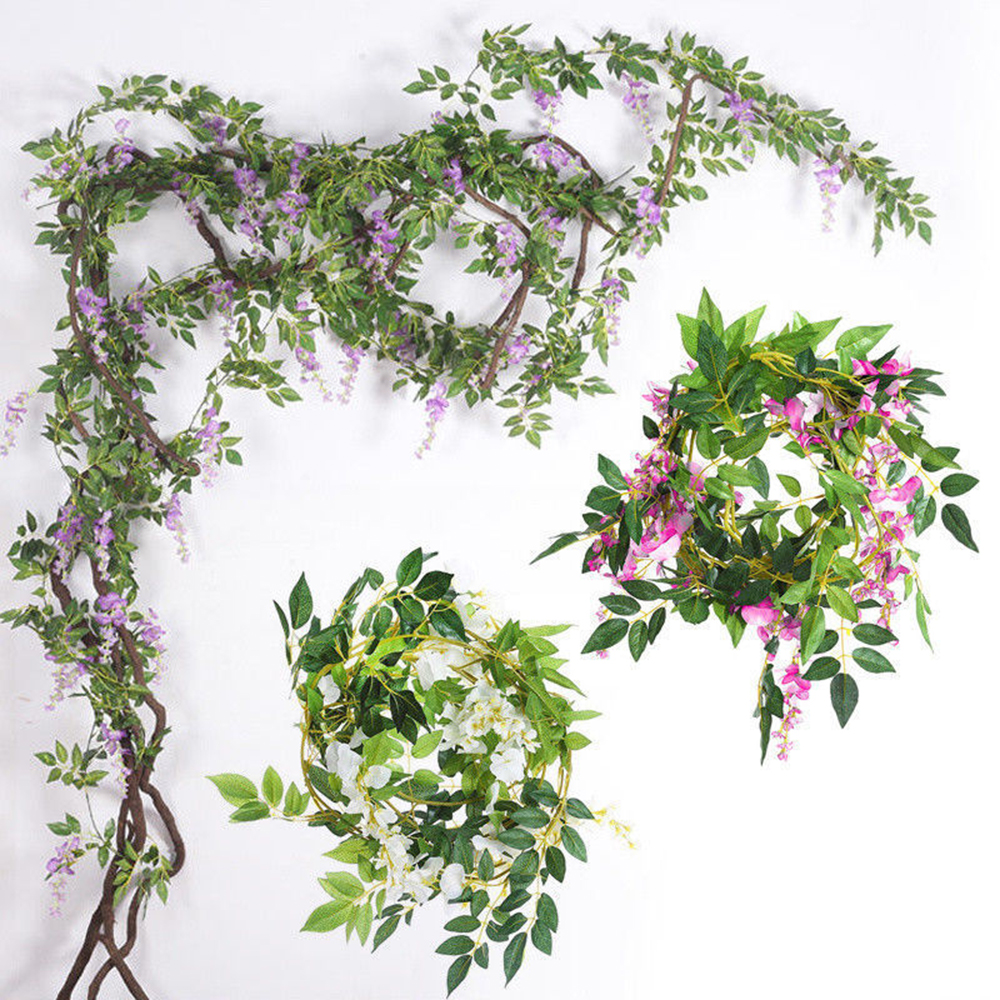 2 stks 7ft Kunstmatige Zijdebloem Blauweregen Bloesem Wijnstok Bloem Krans Garland Bruiloft Woondecoratie Bruiloft Boog Bloemen Decor