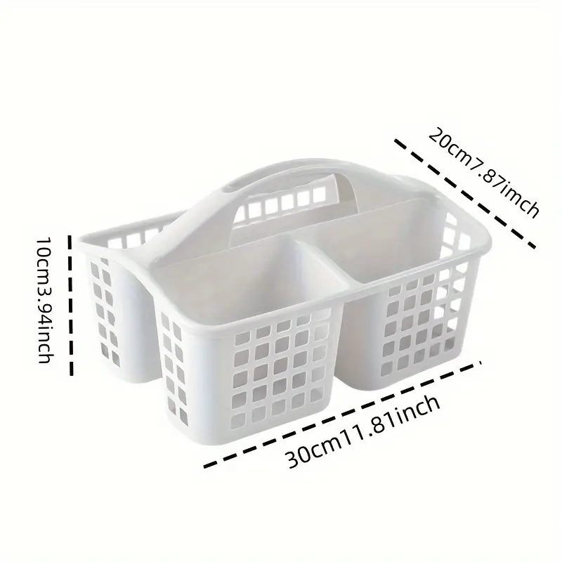 Cesta de plástico para ducha con compartimentos, organizador de almacenamiento de suministros de limpieza dividido portátil con asa para dormitorio y baño