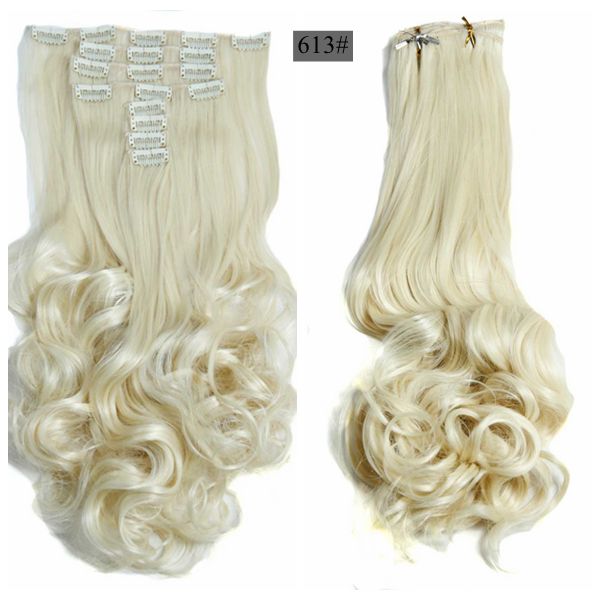 Luksus til fletning 50cm fremhævede farve syntetiske clips ins hårstykker bølget syntetisk clip on hair extensions 50cm 8 stk/sæt: #613
