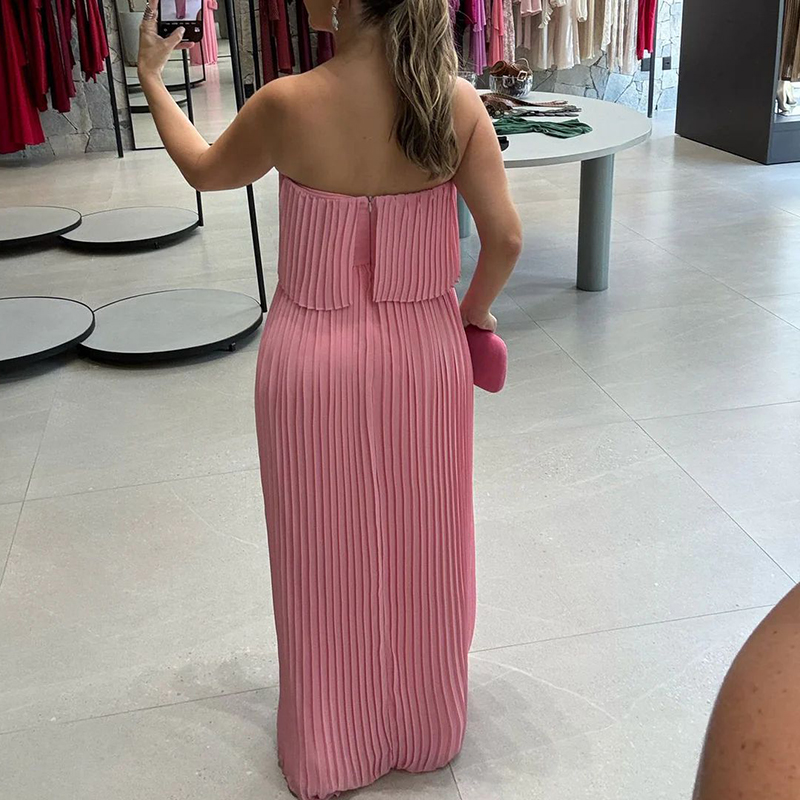 Fold Sleeveless High Waist Tube Top Dress Sexy Backless Solid Color Fit Evening Dress Women Cocktail Party Dress