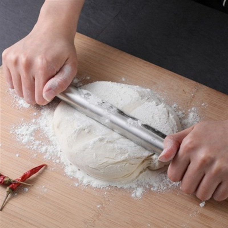 Rodillo de acero inoxidable, utensilios de cocina, rodillo de masa para hornear Pizza, fideos, galletas, albóndigas, herramienta antiadherente para hornear, 1 ud.