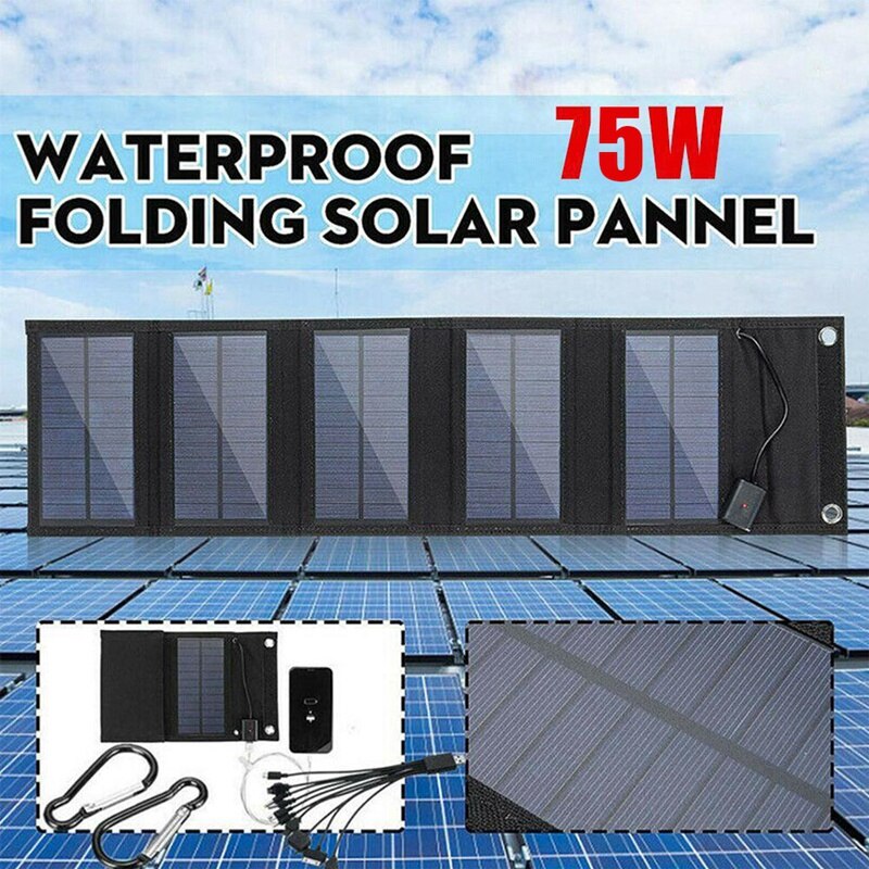 Foldable Solar Panel 75W USB Solar Cell Portable Folding Waterproof 5V Charger Outdoor Mobile Power Battery Sun Charging