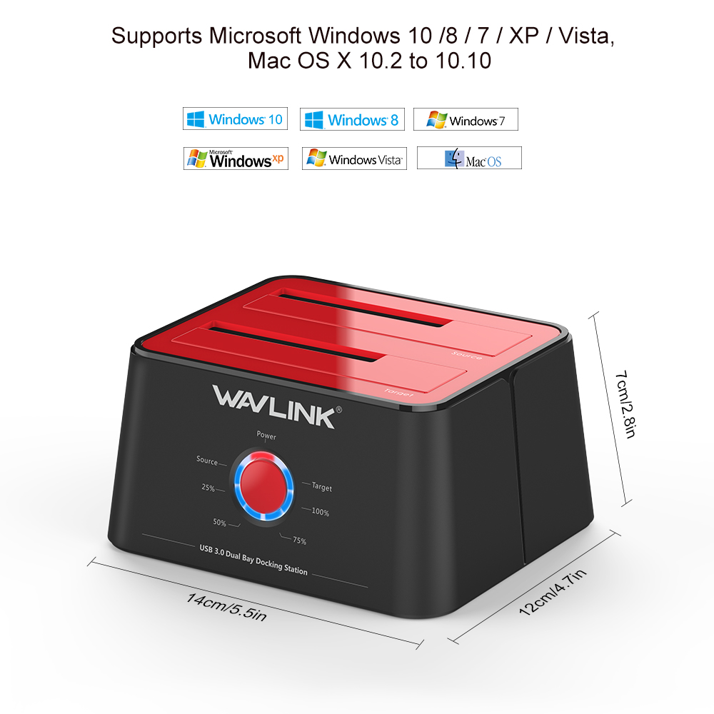 Wavlink USB 3.0 SATA Dual Bay HDD Docking Station Externe HDD & SSD 8TB HDD Gehäuse Offline Klon für 2,5 & 3,5 zoll SATA