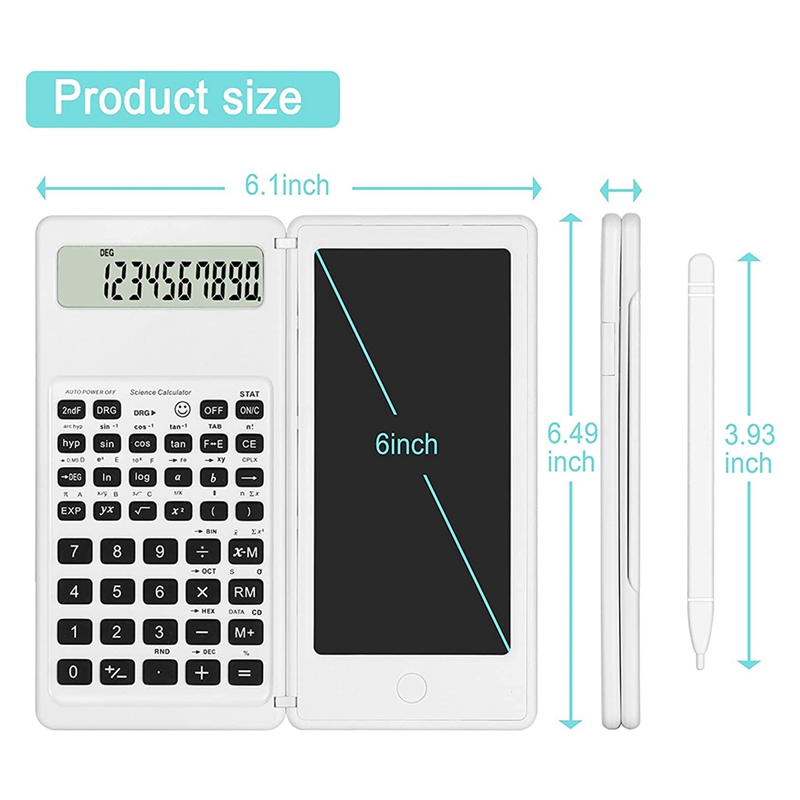 Scientific Calculator 10-Digit LCD Display Engineering Calculator With Writing Tablet For High School And College