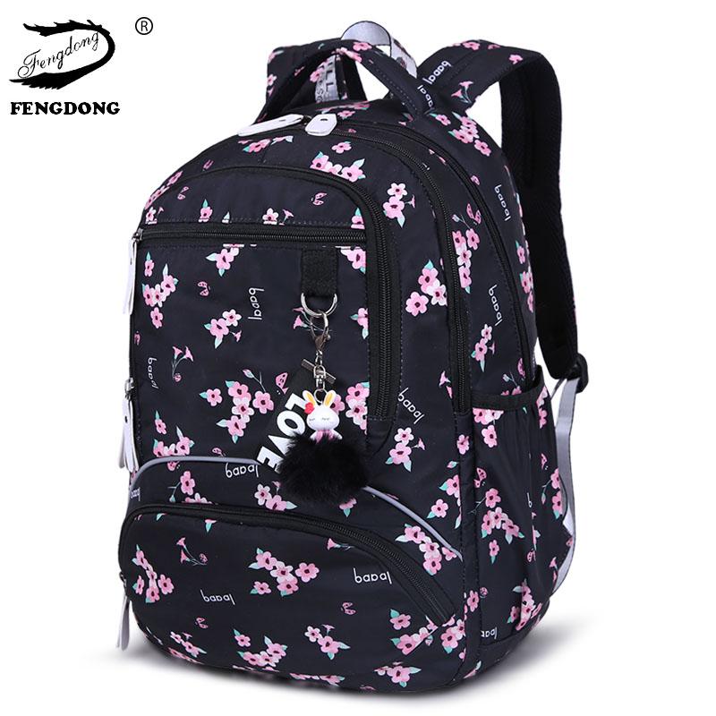 Rygsæk kvinder rygsæk vandtæt taske laptop rygsæk store studerende skoletasker til teenage rygsæk mochilas kvinde: Sort blomst