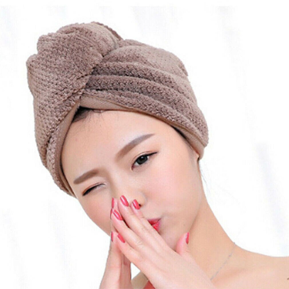 Twist Dry Shower Microfiber Hair Wrap Towel Drying Bath Spa Head Cap Hat Women Yoga Hair Bands: Coffee