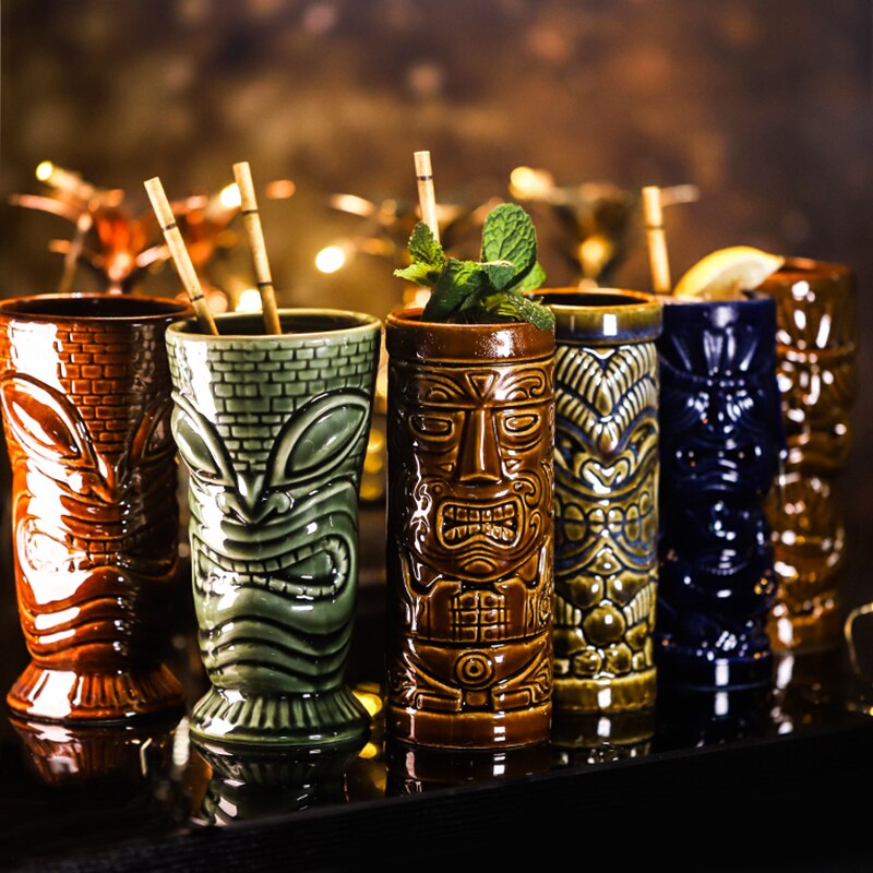 400ml Ceramic Tiki Cup Hawaii Cocktail Glass Cool Drinks Pirate Soldier AimarMaui Idol Wine Glass Carving Culture Cup