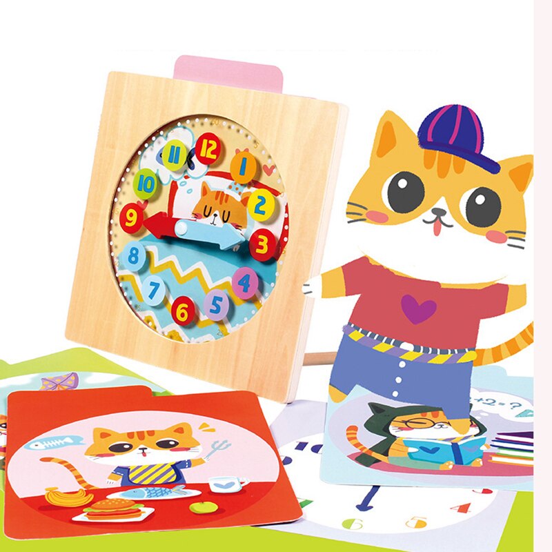 Kinderen Houten Puzzel Speelgoed Cognitieve Digitale Klok 3D Hout Horloge Jigsaw Speelgoed Onderwijs Cartoon Threading Montage Speelgoed