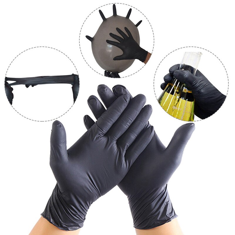 Fast Ship! 100Pcs Nitrile Gloves Black and Blue Disposable Gloves for Household Cleaning / Rubber/ Universal Garden Gloves bj
