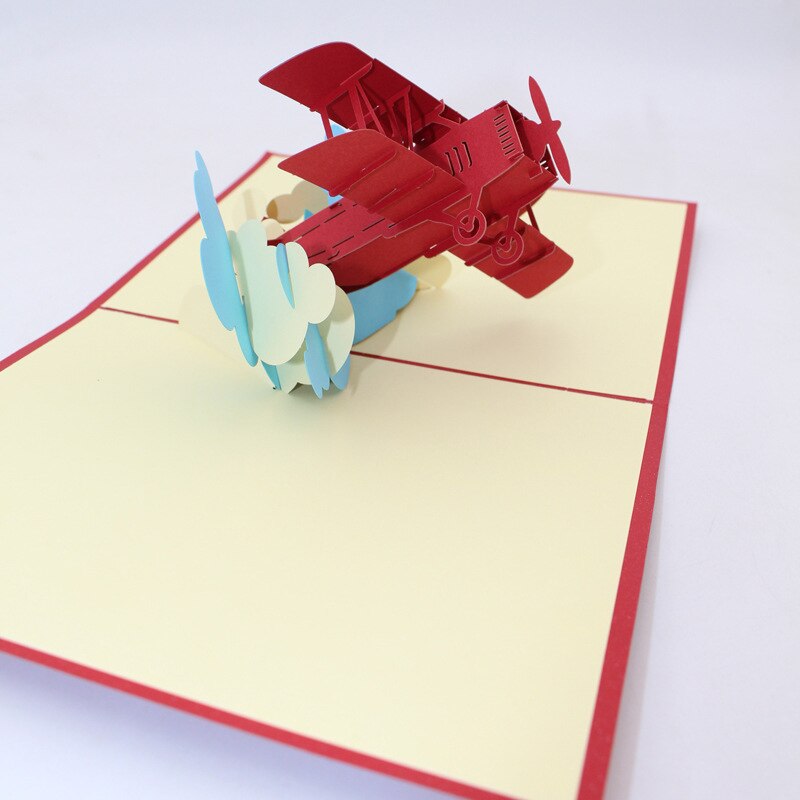 3D Handmade Two Wing Civil Aviation Airplane Aircraft Plane Paper Invitation Greeting Cards PostCard Business Kids Party
