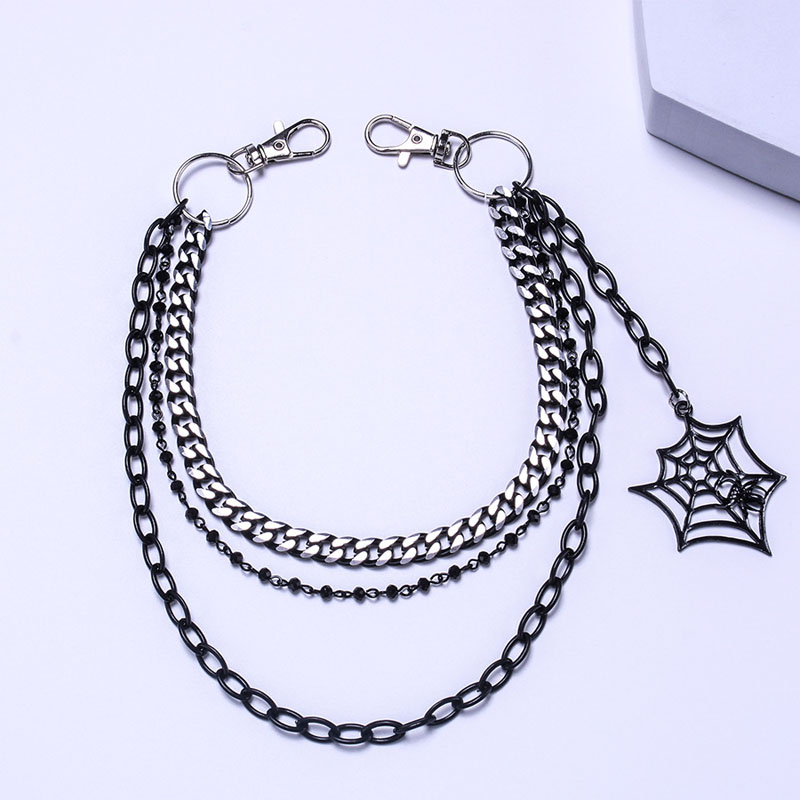 LLavero de de Halloween, cadena de pantalones de Metal negro Punk a la , colgante de telaraña de Hip Hop, cadena para pantalones vaqueros para hombres y mujeres, accesorios