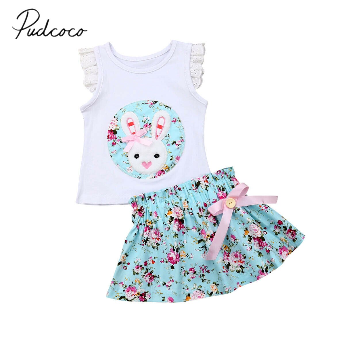 Kinderkleding voor pasen, peuter, babymeisje, ruches, konijnentopje + tutu, bloemenrok, kinderoutfit, mouwloos, zonnepakje, set van 6m-4y