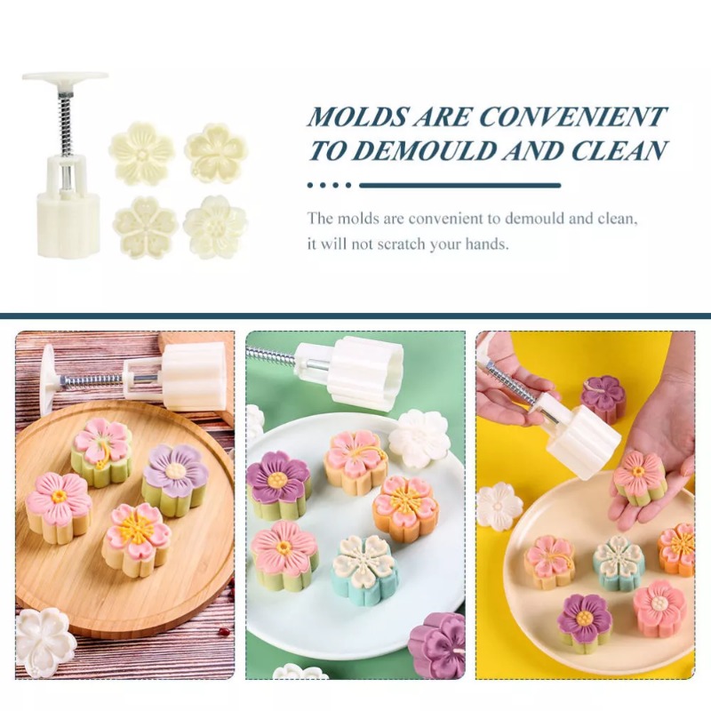 Mooncake-Formpresse mit Stempeln, Blumenmuster, Mooncake-Hersteller zum Backen, DIY, Gebäck, Kekse und Nachspeisen, Kuchendekorationswerkzeuge