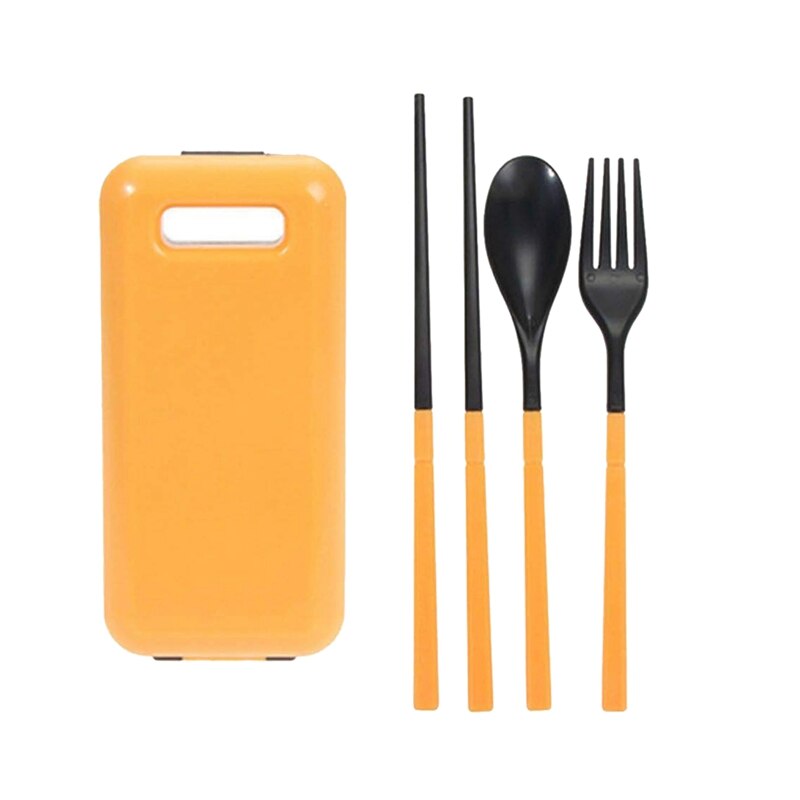 Utomhus camping 3 in 1 hopfällbar servis miljö abs material bestick set ätpinnar sked gaffel camping vandring resa hamn: Gul