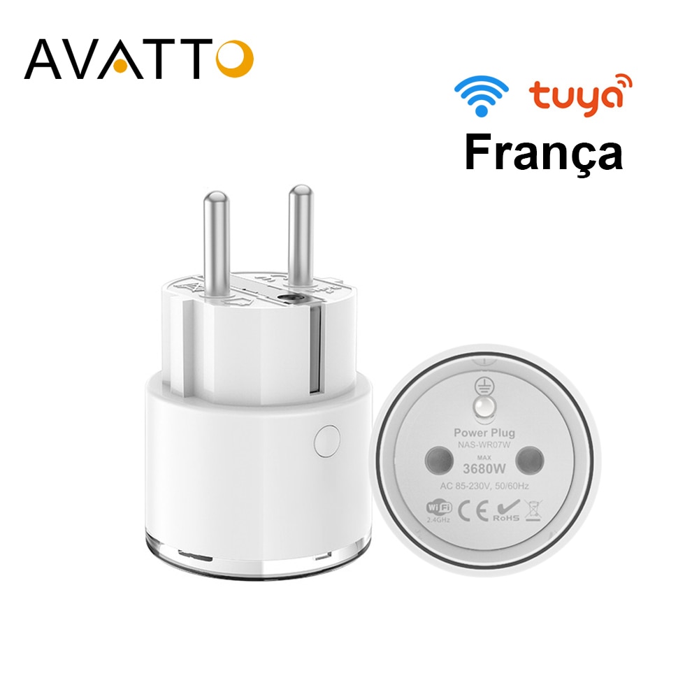 Avatto 16a /3680w frankrike standard wifi smartplugg med strømmonitor, mini smart stikkontakt fungerer med google hjem, alexa ekko