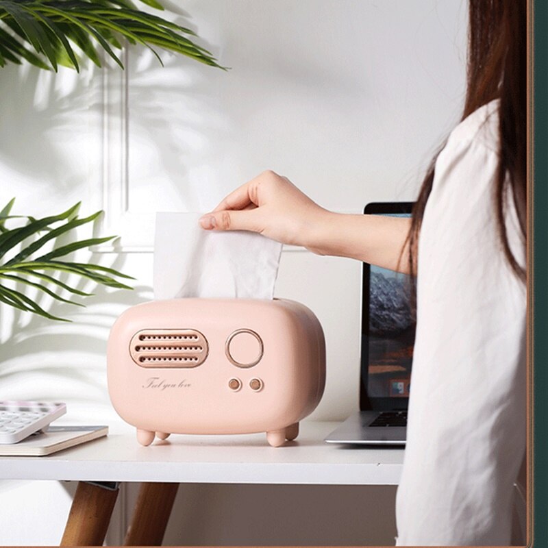 Modelo de mesa de Radio de papel de escritorio, servilleta Retro antideslizante, para el hogar, dispensador de decoración, caja para manualidades, toallitas con forma