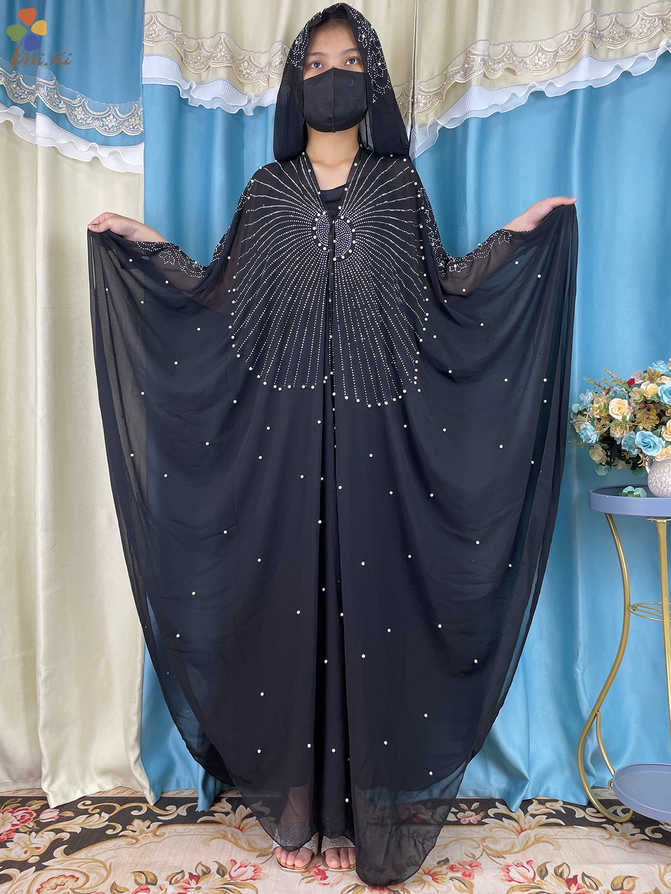 Vestido muçulmano de luxo para as mulheres, tamanho grande, abaya, roupas islâmicas, aberto, diamante, moda: Azul