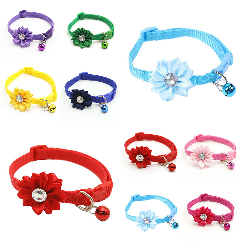 1PC collier pour chien fleur cloche diamant chien chat collier cou sangle réglable facile à porter boucle beau chat collier chat accessoires