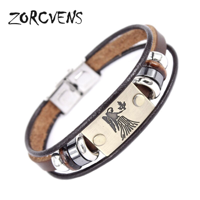 ZORCVENS 2020 di Nuovo Modo di 12 Constellation Segni Bracciali Braccialetti In Acciaio Inox Braccialetto di Cuoio per Gli Uomini