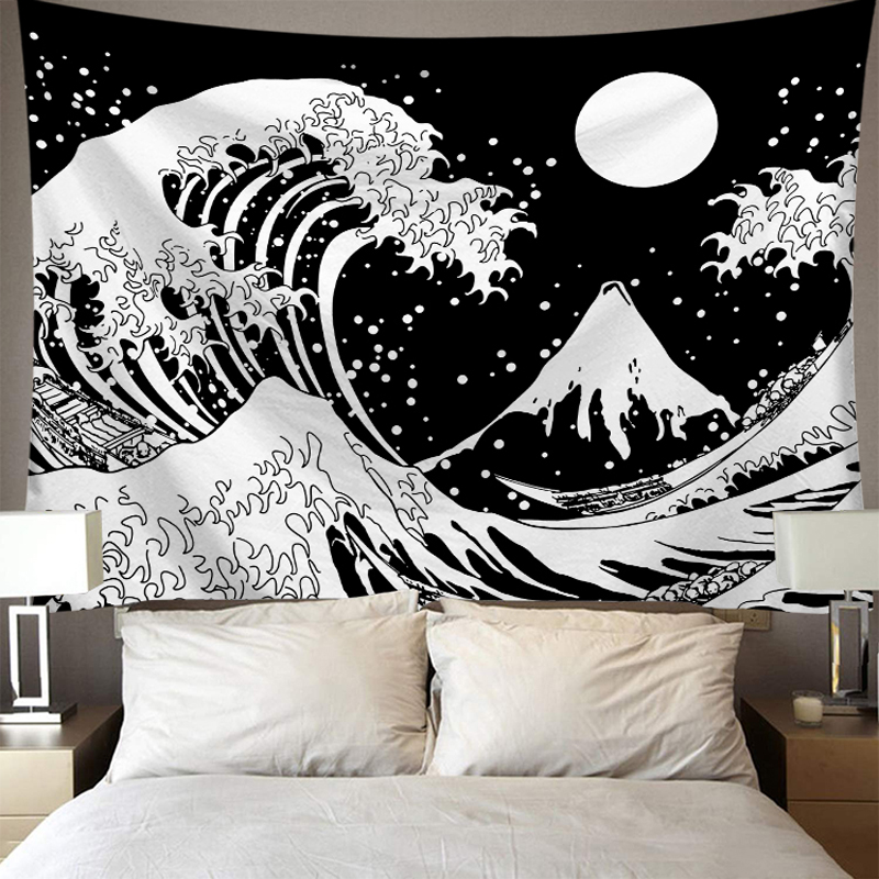 Tapiz para colgar en la pared, tapiz de poliéster con estampado de estrellas y Luna, decoración de pared para el hogar, tapices psicodélicos