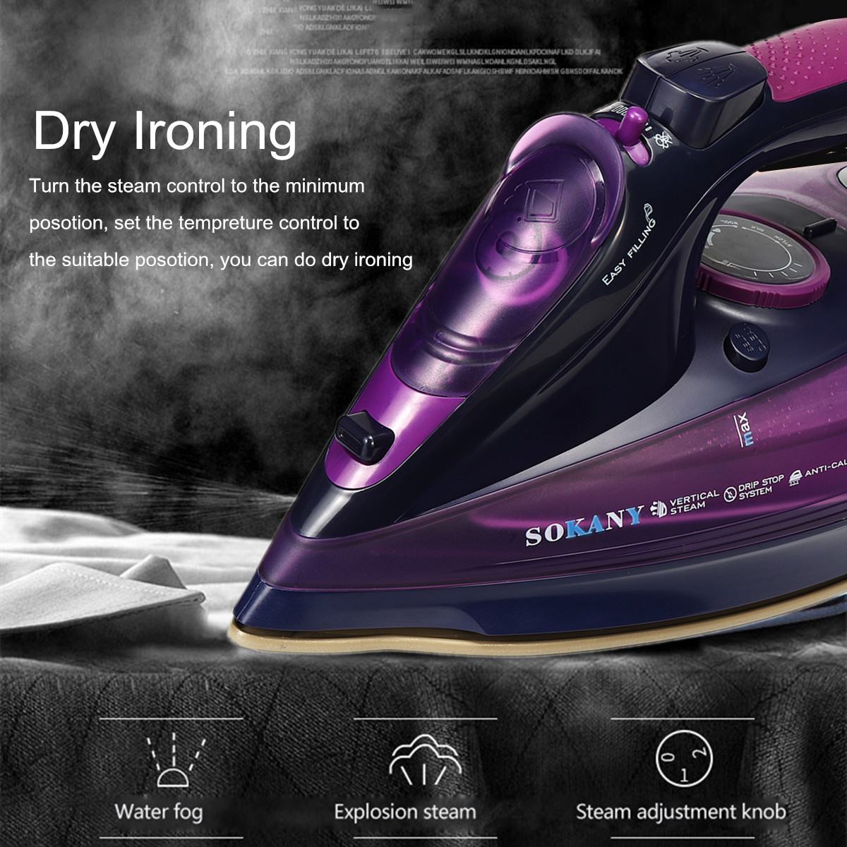 Plancha de vapor con cuerda eléctrica de 2400W, plancha de vapor con carga inalámbrica, ajuste de 5 velocidades, plancha de ropa, ABS + suela de cerámica, enchufe europeo