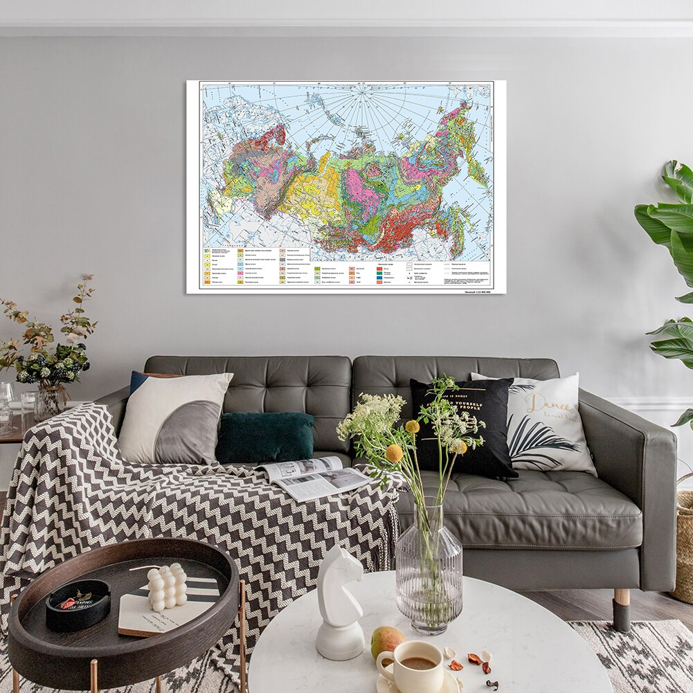 90*60cm In Russian The Russia Geological Map Canvas Painting Wall Art Poster Children Study Supplies Classroom Home Decor
