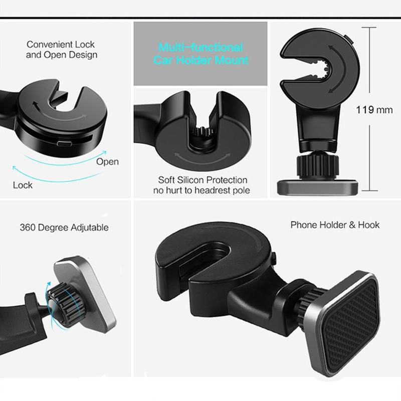 Magnetisk biltelefonhållare krok baksäte nackstöd universal soporte ipad för iphonehållare stativ magnetfäste biltillbehör