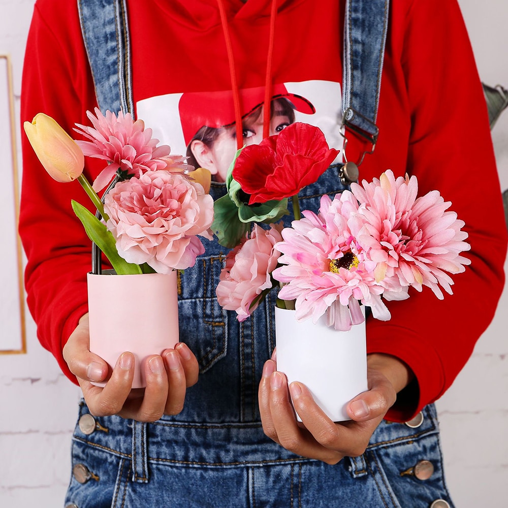 Mini blomlåda förtjockat papper praktisk väska kraft handväska rumsdekor bröllopsros festlåda förpackning för födelsedagsfest