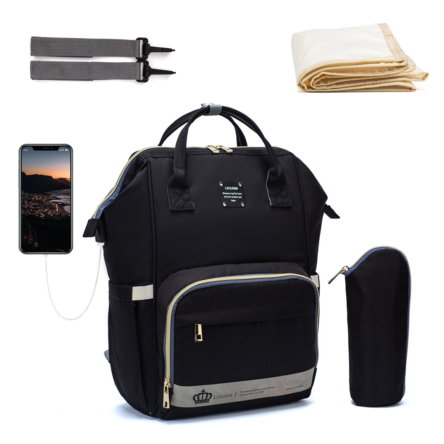 Lequeen Nappy Backpack Bag Mummy Large Capacity Bag Mom Baby Multi-function Waterproof Outdoor Travel Diaper Bags For Baby Care