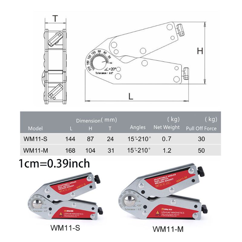 WM11 15-210 Graden Op/Off Verstelbare Hoeken Lassen Magneet/Schakelbare Neodymium Magnetische Lassen Houder S/M Maat
