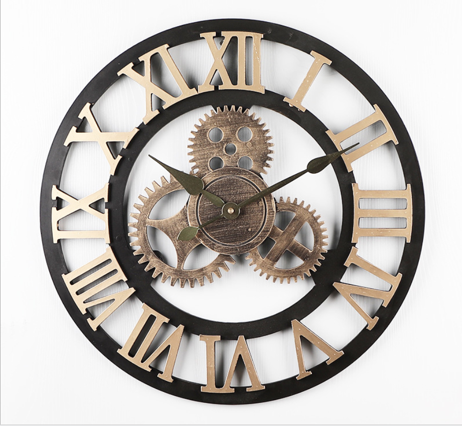 Industrial Wind Gear Wooden Wall Clock Noiseless Silent Gear Industrial Gear Wall Clock Roman Numerals Retro Rustic for House