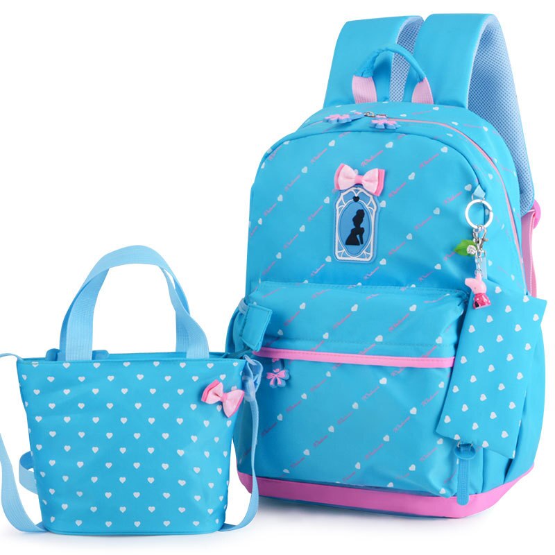 Children School Bags Teenagers Girls Printing Rucksack school Backpacks 3pcs/Set kids travel backpack Cute shoulder bag Mochila: sky blue