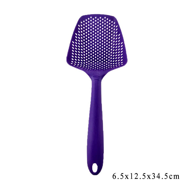 Kleurrijke vergiet lekkende schep filter groentezeef schep plastic draagbare multifunctionele keukenaccessoires filterlepel: Paars