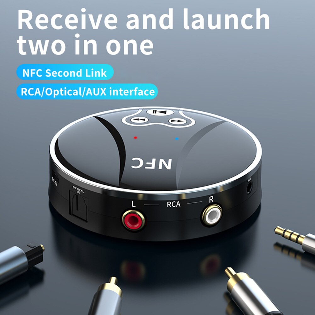 100 mbit/s nfc- und bluetooth-kompatibler 5.0- dongle-adapter mit aux-, rca- und optischen stereo-funk-audioempfänger und -sender für autolautsprecher