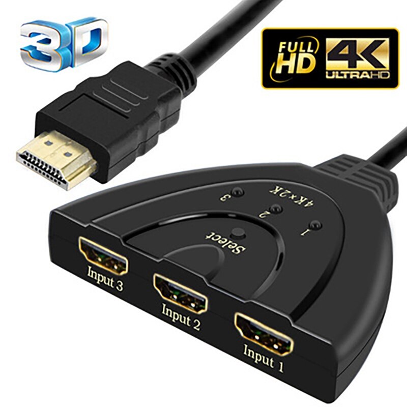 HDMI 4Kx2K Switch TV Adapter Cable 3 In 1 Out