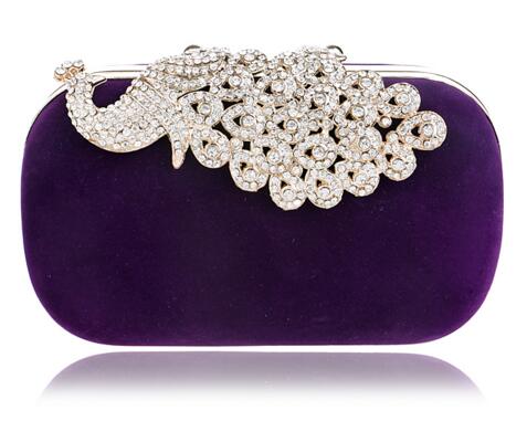 YINGMI Pavo Real de Diamantes Bolsos de Hombro de la Cadena de Metal Bolso de Noche Largo Rhinestones Wedding Nupcial Del Embrague Del Monedero Del Bolso De La Boda: YM1009purple