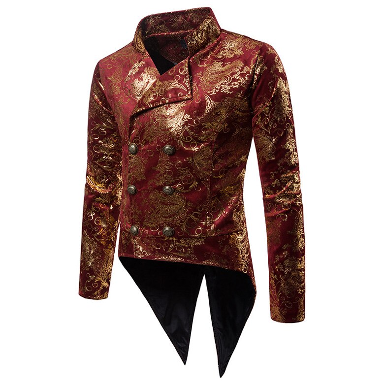 Mens Oro Doratura Frac Rosso del Rivestimento del Vestito 2018 del Nuovo Doppio Petto Risvolto del Vestito della Giacca Sportiva Degli Uomini di Cerimonia Nuziale Del Partito Smoking Giacca Sportiva Hombre: Red / XXL
