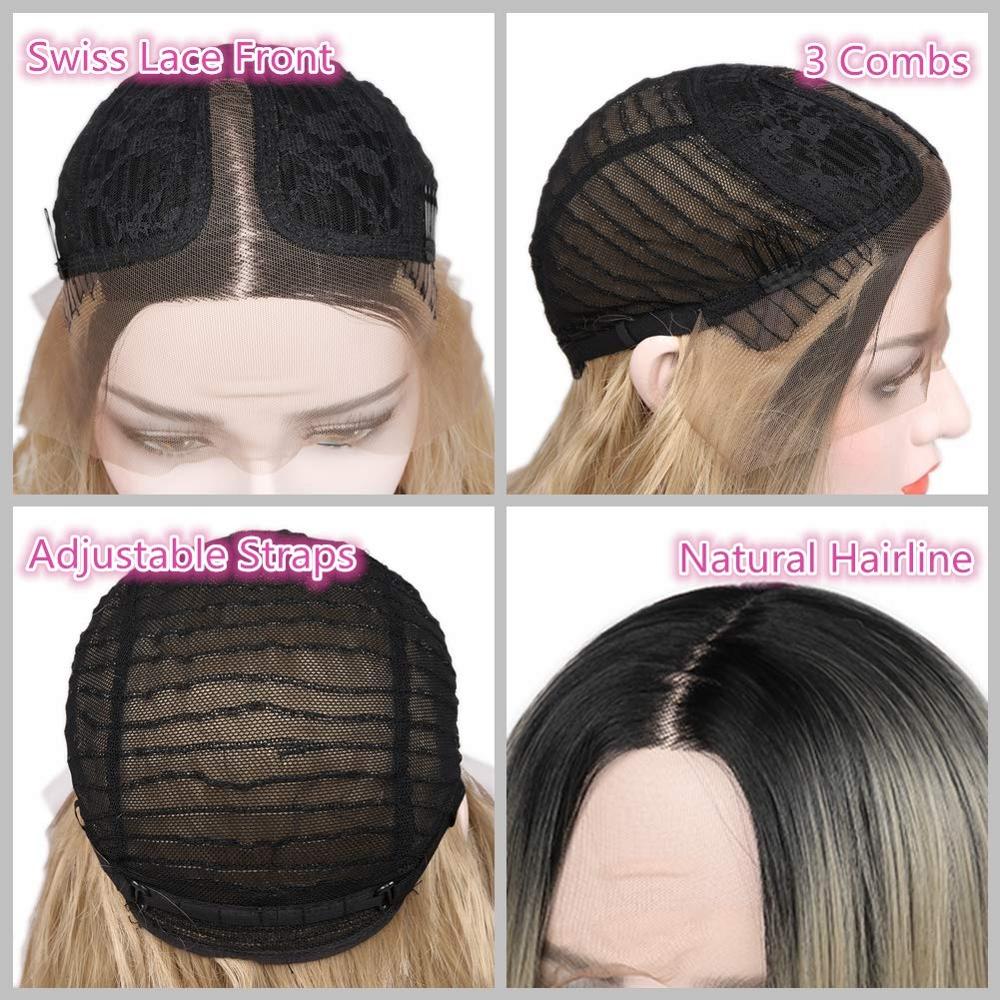 FAVE-Peluca de pelo largo ondulado para mujer, pelo sintético resistente al calor de fibra, con malla frontal, degradado, negro, marrón, Rubio, rojo, gris